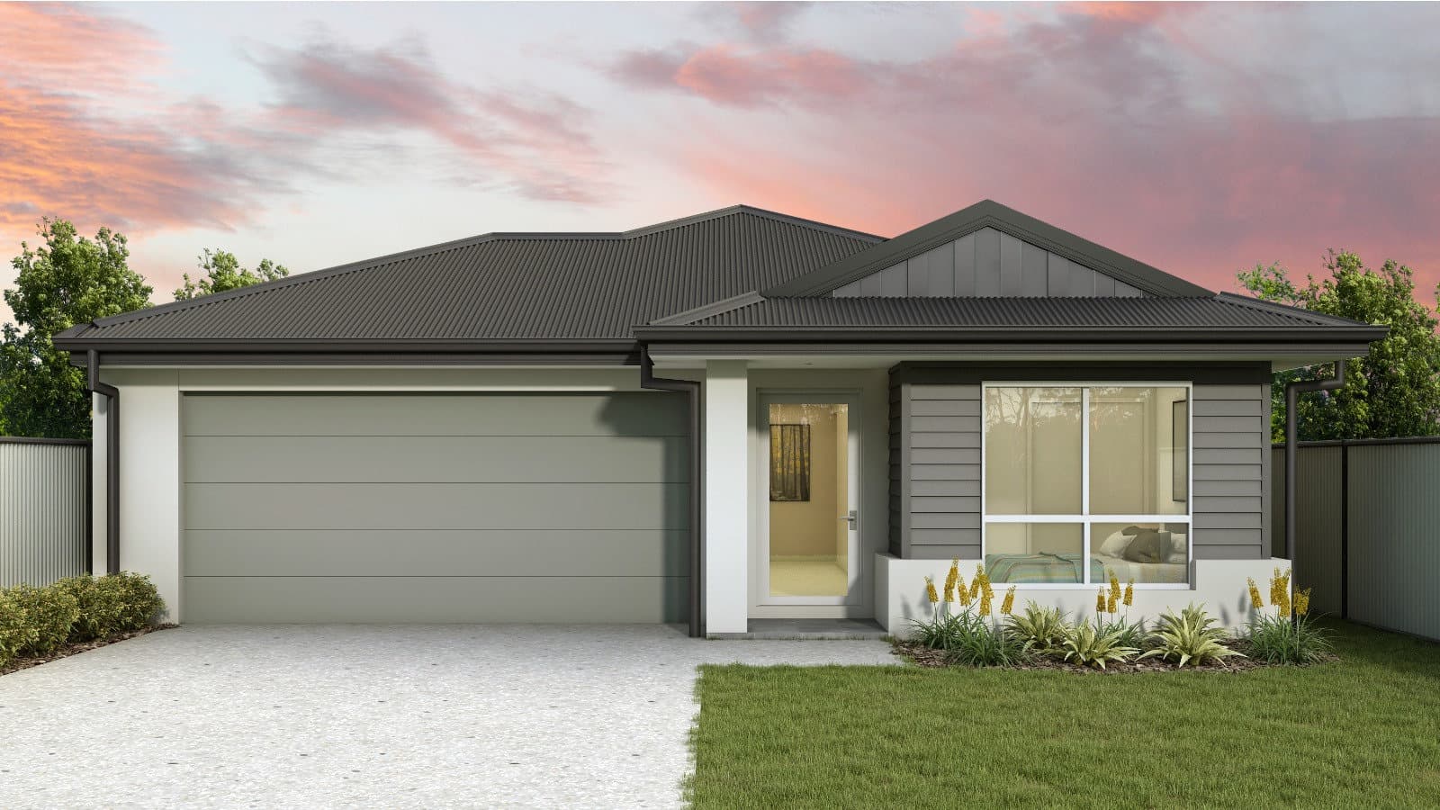 Single-storey Fascade 1 home at dusk