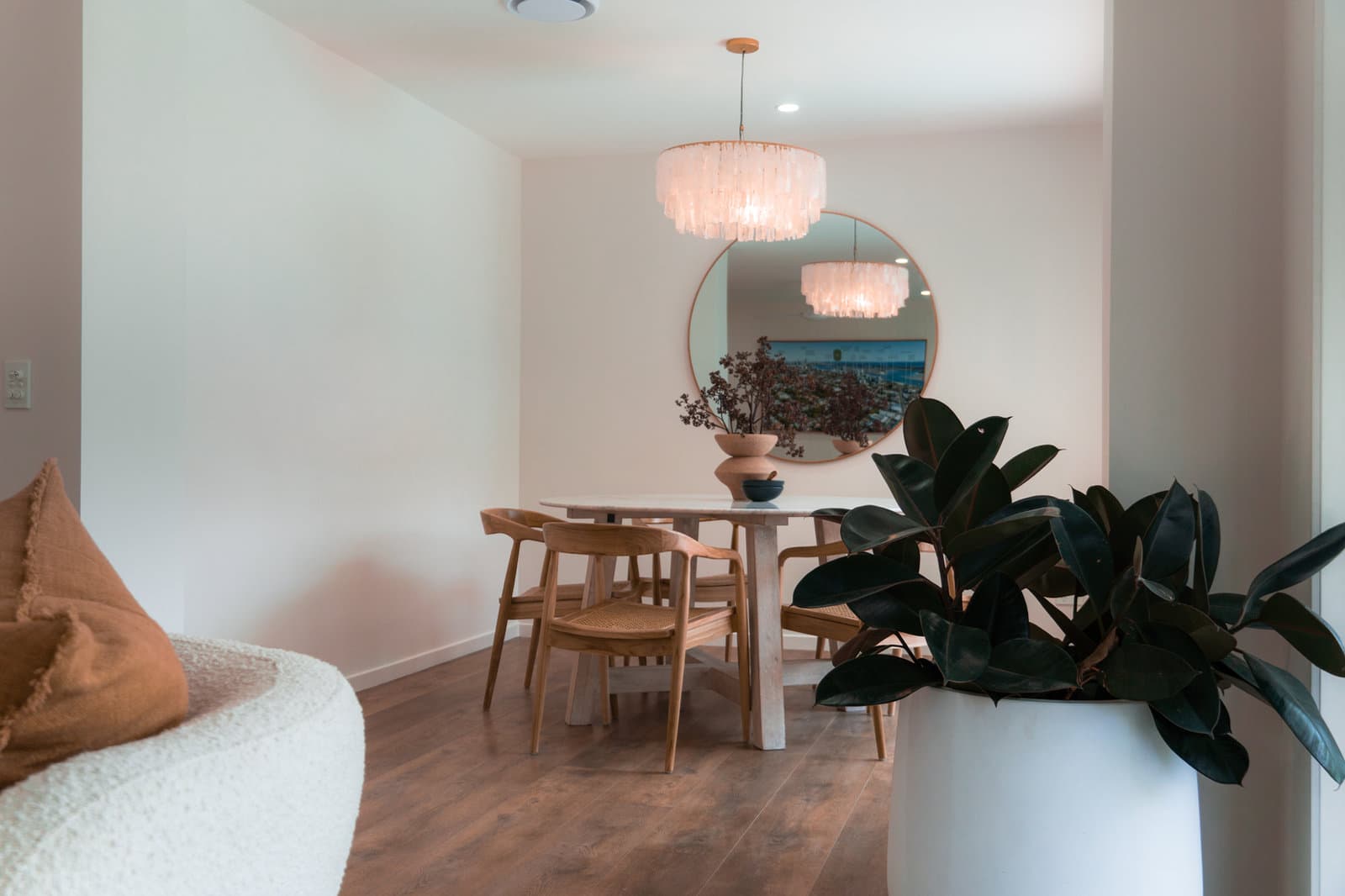Dining nook with a pendant light