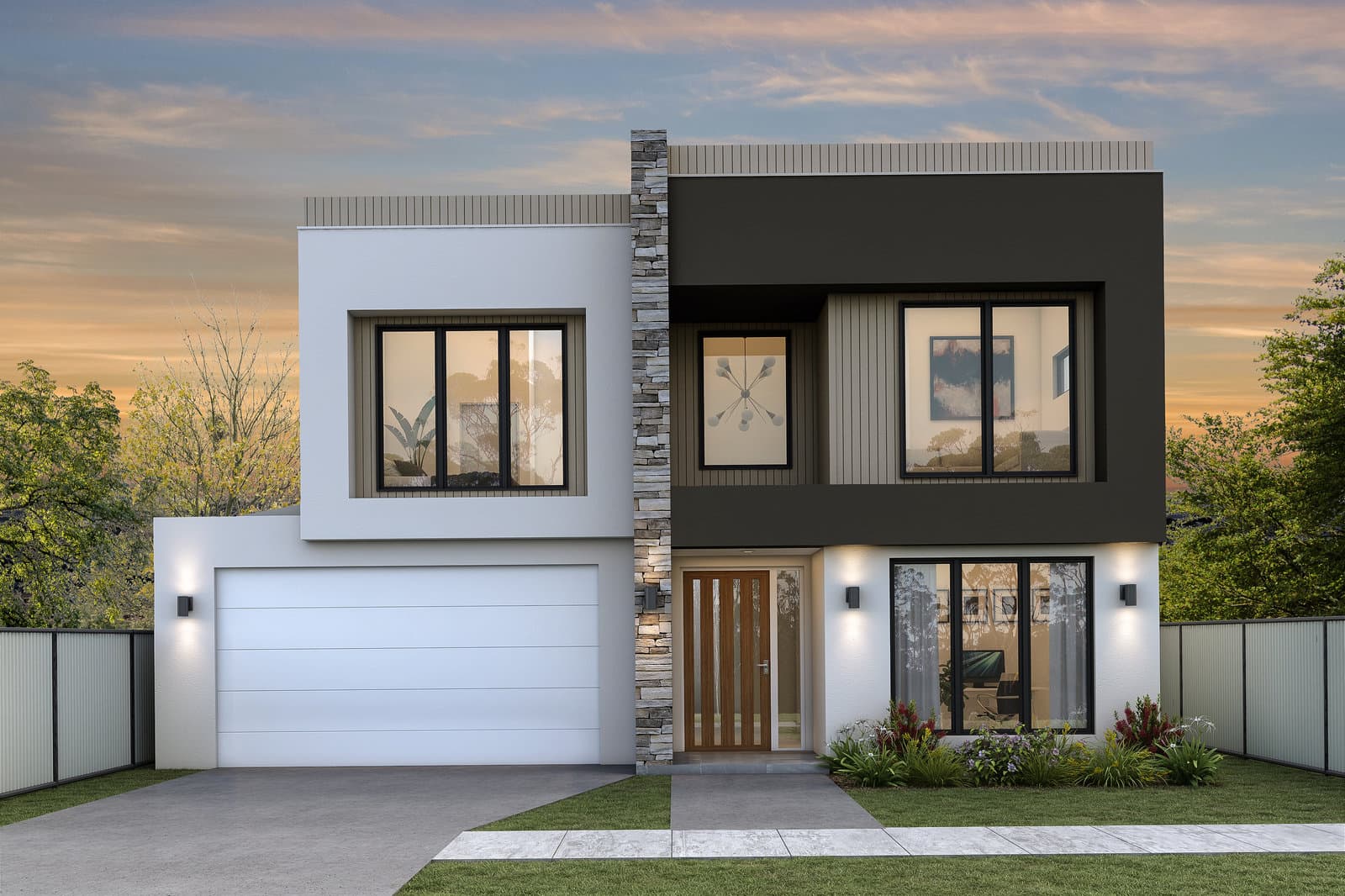 Two-storey Fascade 2 home at dusk